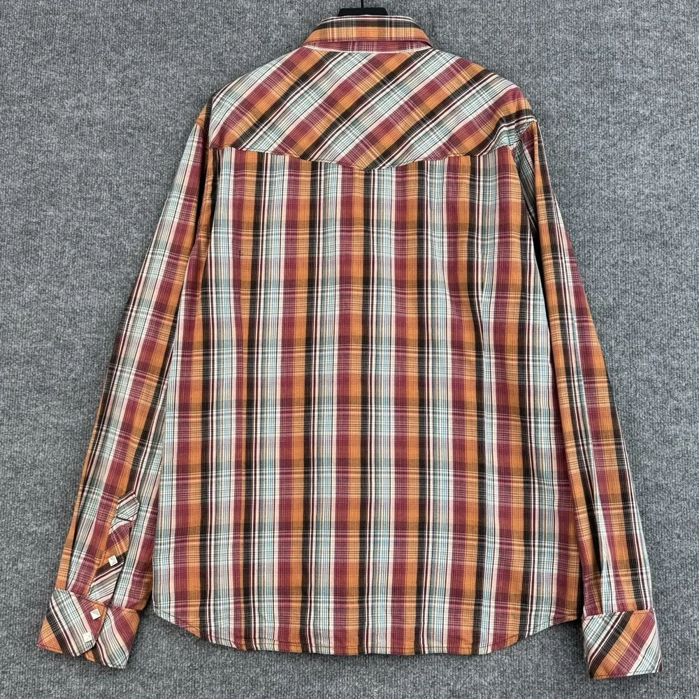 True Religion Western Button Up Shirt Mens 3XL Multi Plaid Diamond Pearl Snap